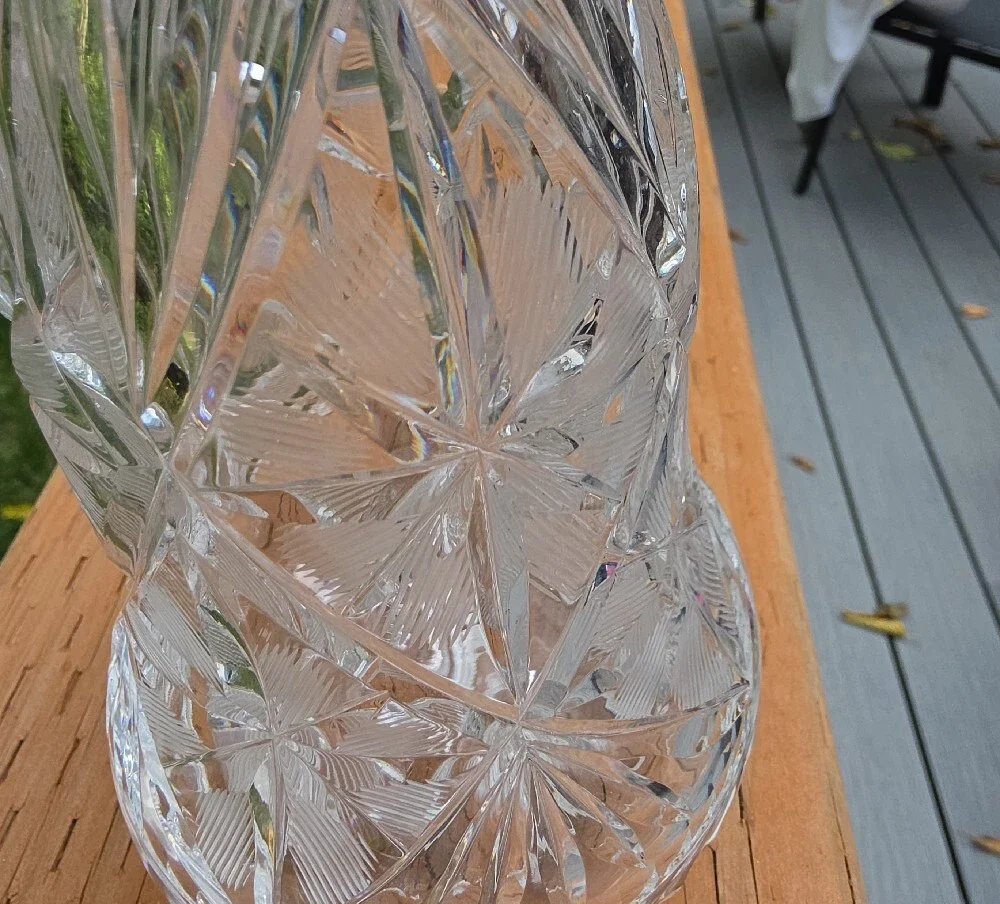 Vintage Bohemian Cut Crystal Wine Decanter with Ground Stopper Pinwheel Starburs